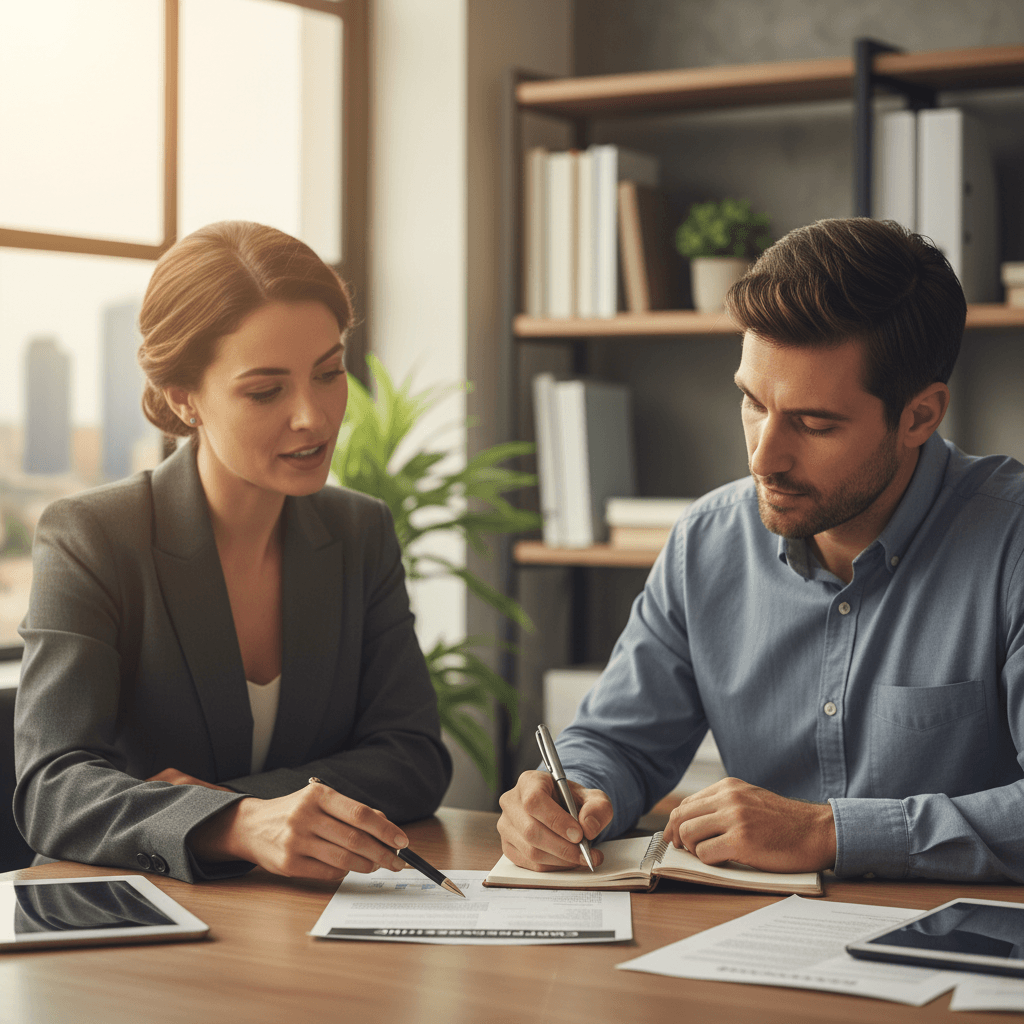 Business professional discussing compensation plan options