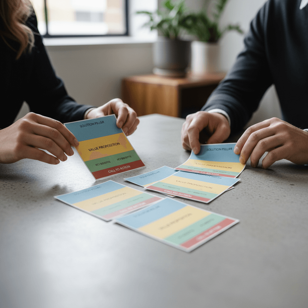 Sales messaging framework cards showing different audience tiers