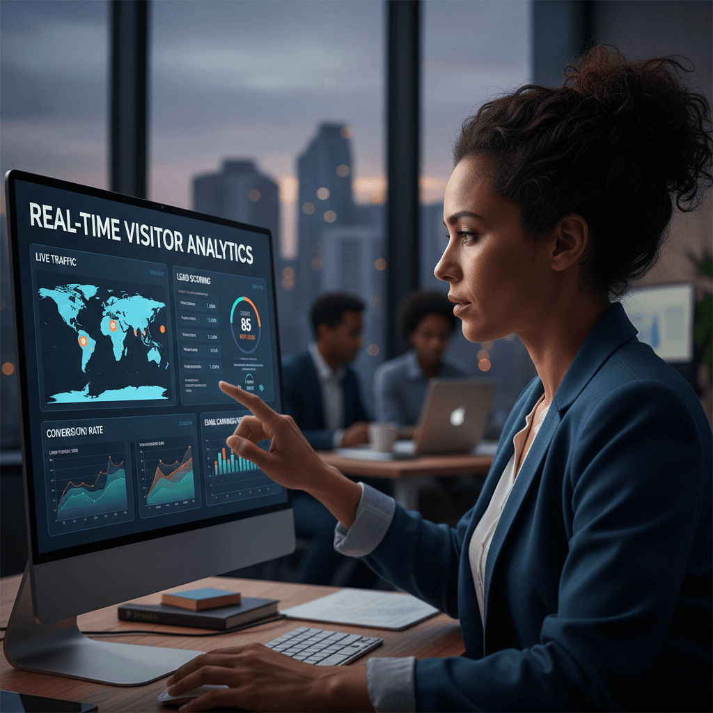 Professional reviewing AI-powered analytics dashboard showing lead scores