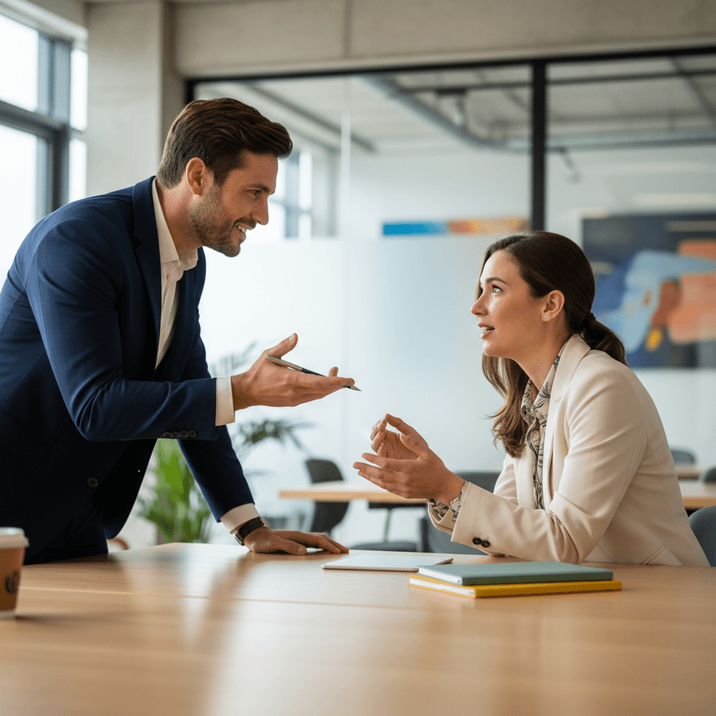 Sales professional conducting client meeting