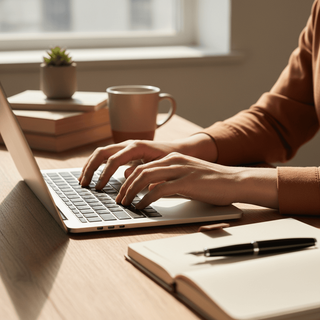 Person typing on laptop during SEO strategy session
