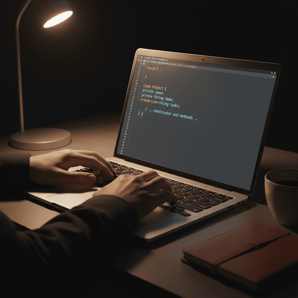 Developer hands writing AI-driven custom code for app development