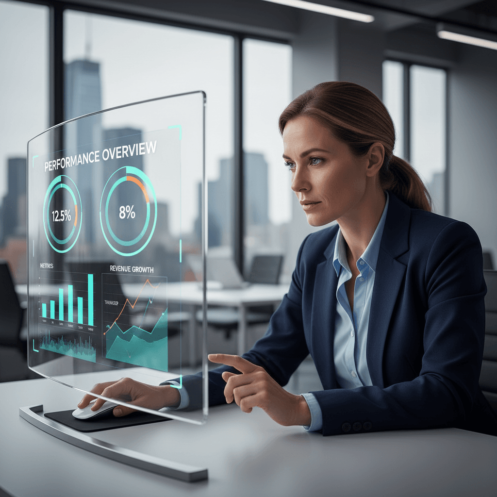 Analyst examining detailed performance reports and conversion data